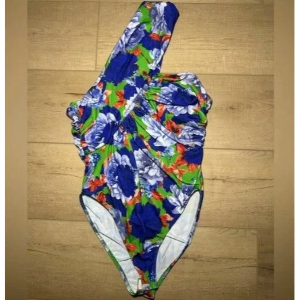 ZARA Blue & Green Floral one Shoulder Asymmetrical Bloggers Fav Bodysuit, Medium - Picture 4 of 7